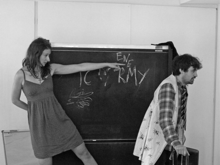 A black and white photo from the Romeo and Juliet rehearsal room.